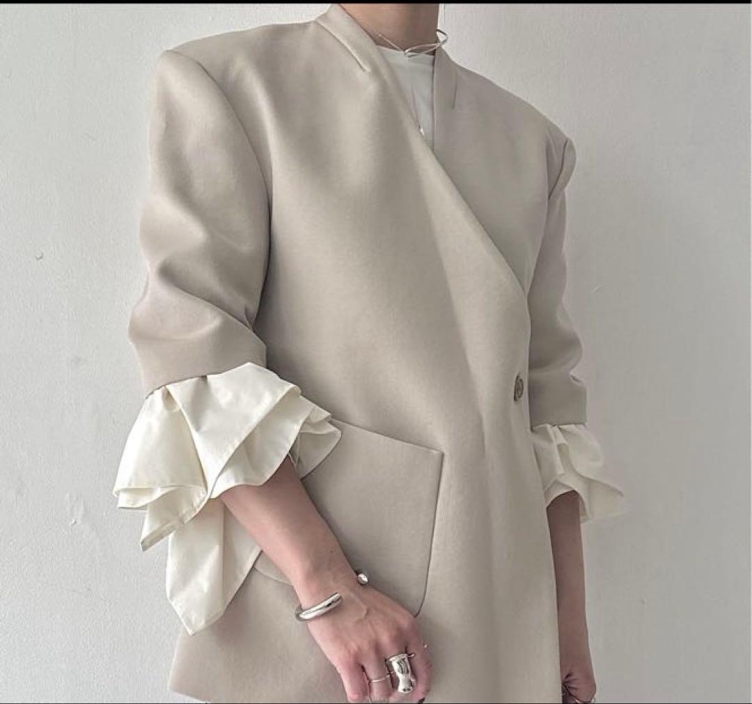 IIROTノーカラーミドルスリーブウールジャケット/アイボリー