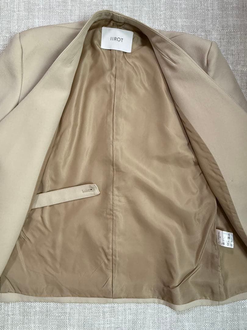 IIROTノーカラーミドルスリーブウールジャケット/アイボリー