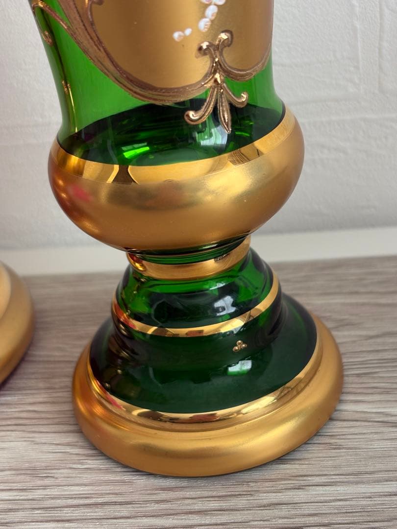 ベネチアングラス 花瓶 2点ペアセット エナメル彩 ムラーノ島 ヴィンテージ