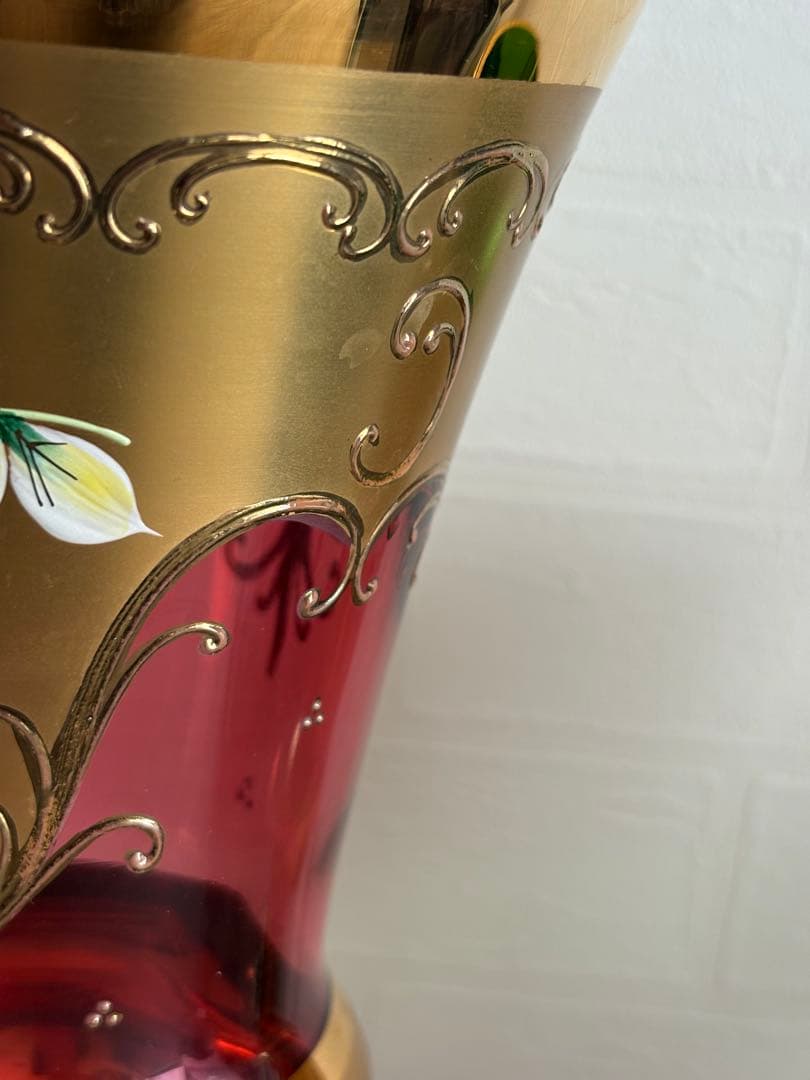 ベネチアングラス 花瓶 2点ペアセット エナメル彩 ムラーノ島 ヴィンテージ