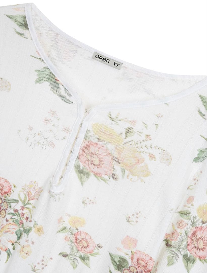 トップス OPEN YY FLORAL HOOK HENLEY LONG SLEEVE