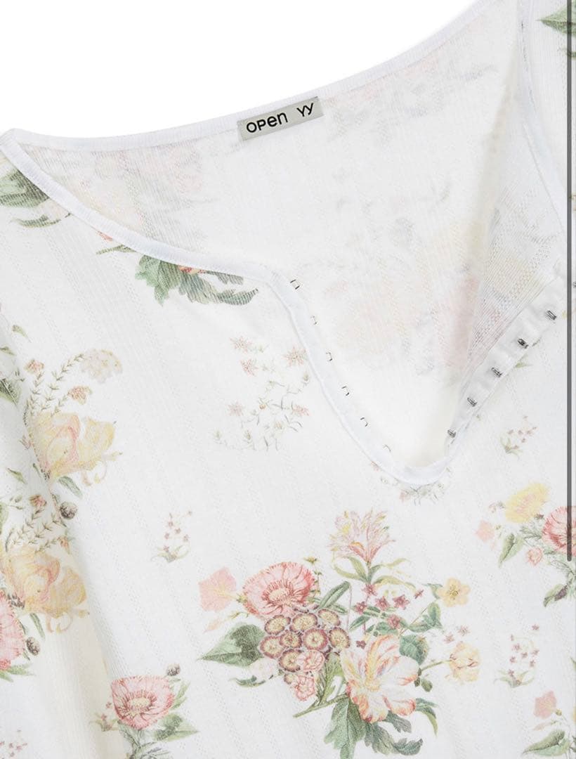 トップス OPEN YY FLORAL HOOK HENLEY LONG SLEEVE