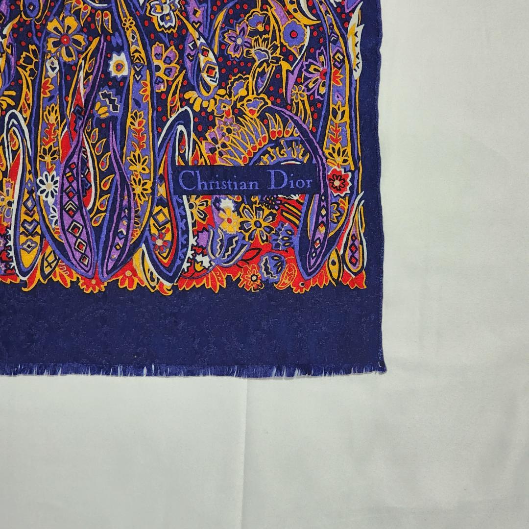 ★Dior★ ディオール ストール ペイズリー柄 シルク ネイビー