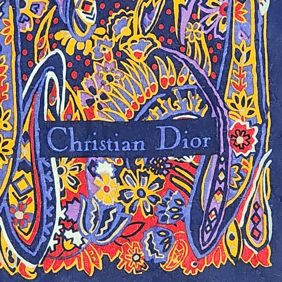 ★Dior★ ディオール ストール ペイズリー柄 シルク ネイビー