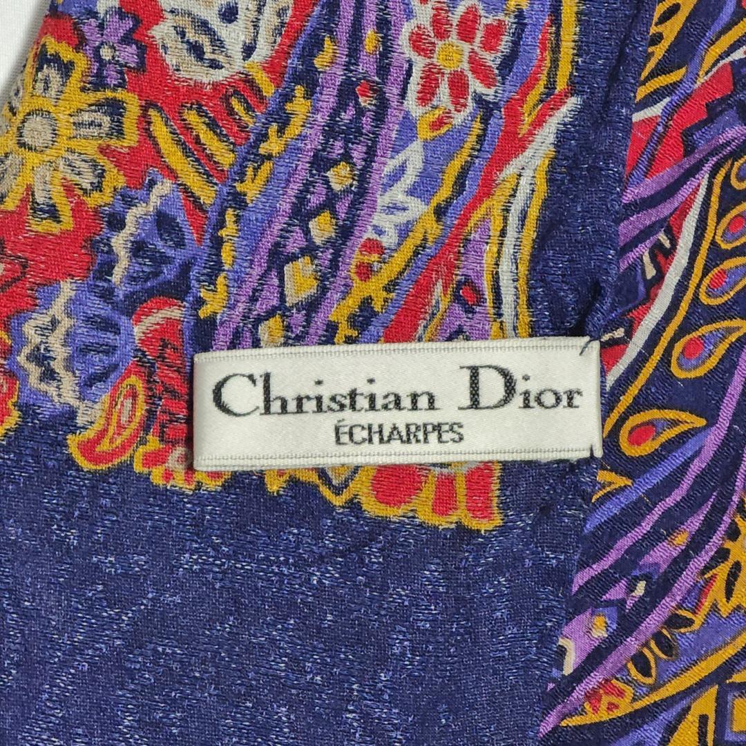 ★Dior★ ディオール ストール ペイズリー柄 シルク ネイビー