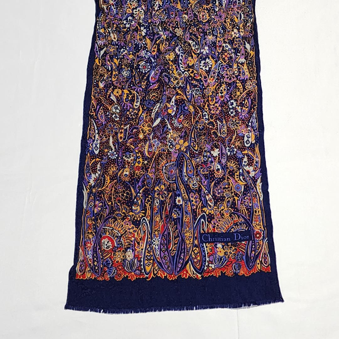 ★Dior★ ディオール ストール ペイズリー柄 シルク ネイビー