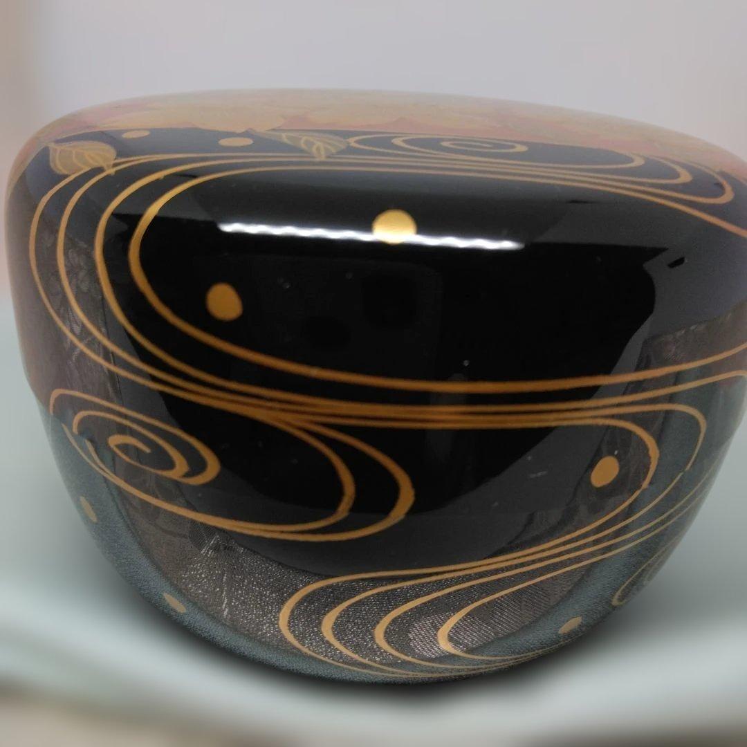 金彩花筏蒔絵 平棗 山中塗 倉山直彦作 共箱 茶道具