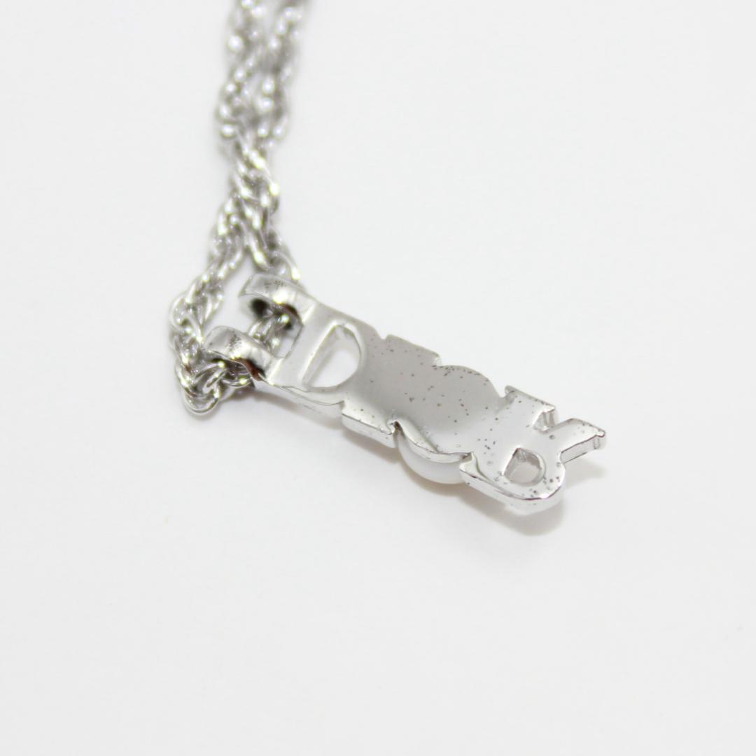 美品 Dior クリスチャンディオール ロゴ パール シルバー ネックレス