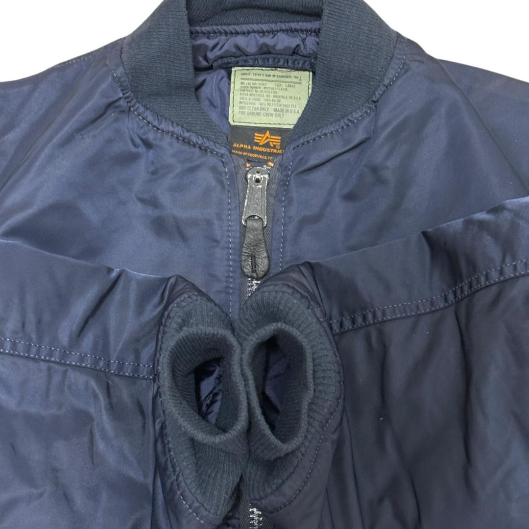 90s USA製 ALPHA MA-1 グランドクルー ネイビー L