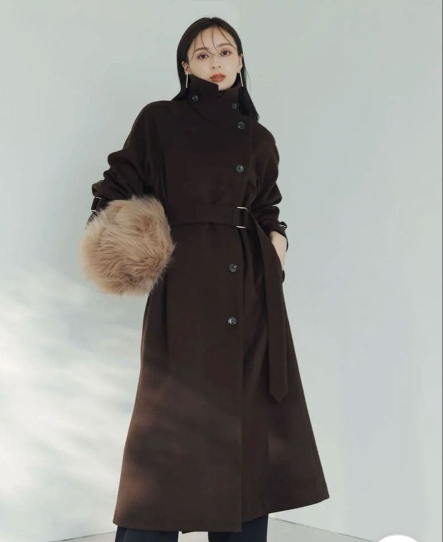 anuans ウールトレンチコート ブラウン