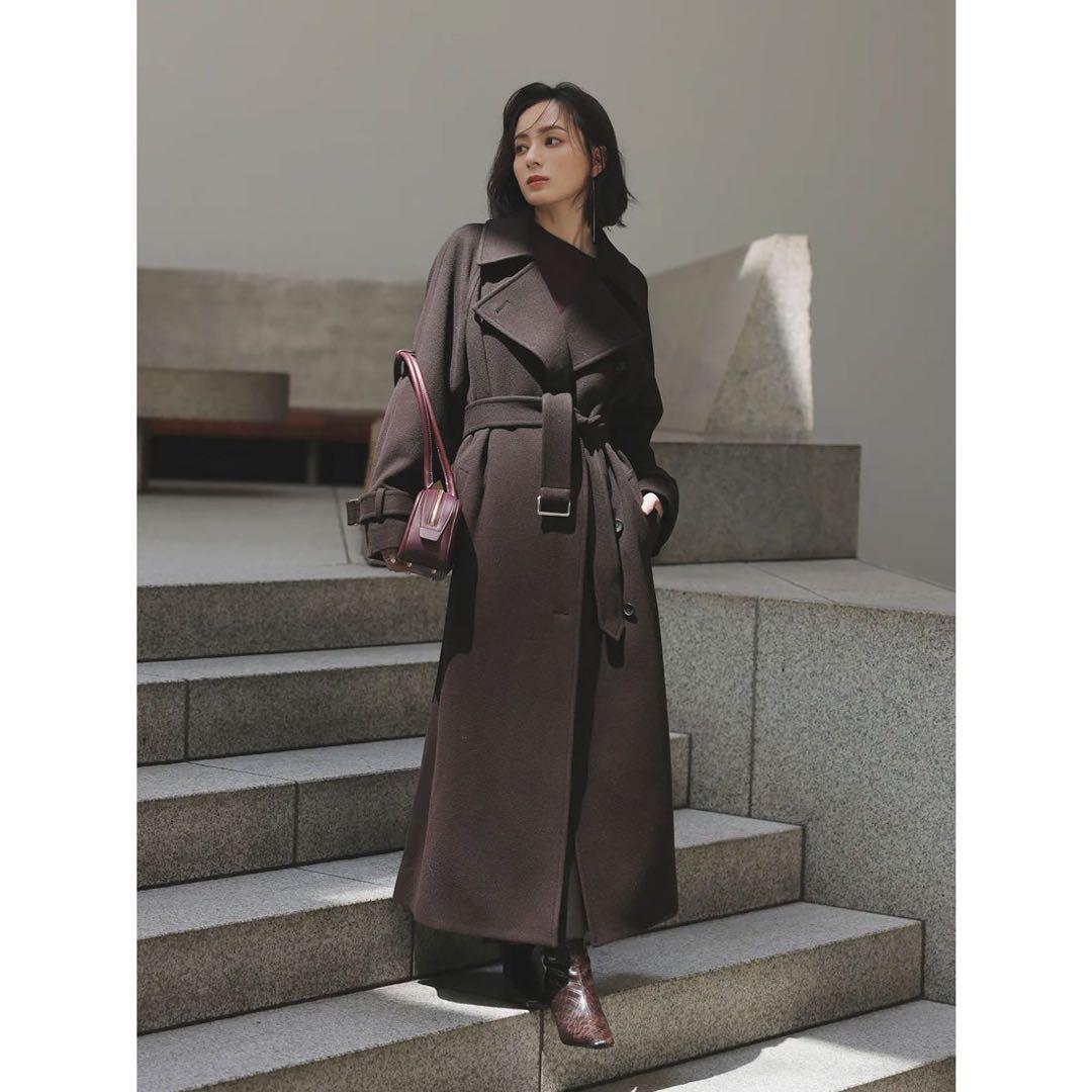 anuans ウールトレンチコート ブラウン