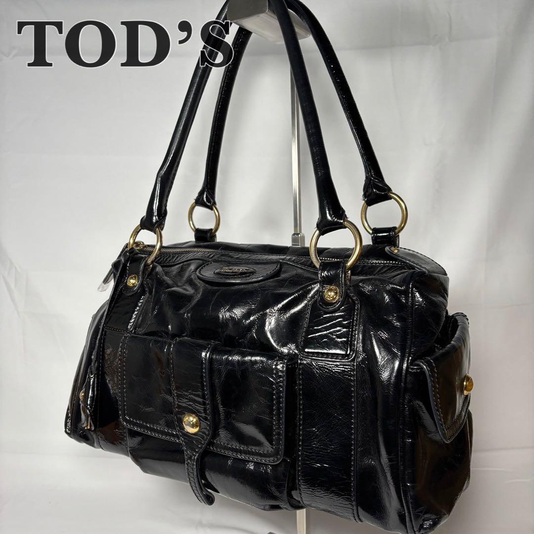 トッズ ショルダーバッグ トートバッグ 肩掛け ゴールド金具 レザー ブラック