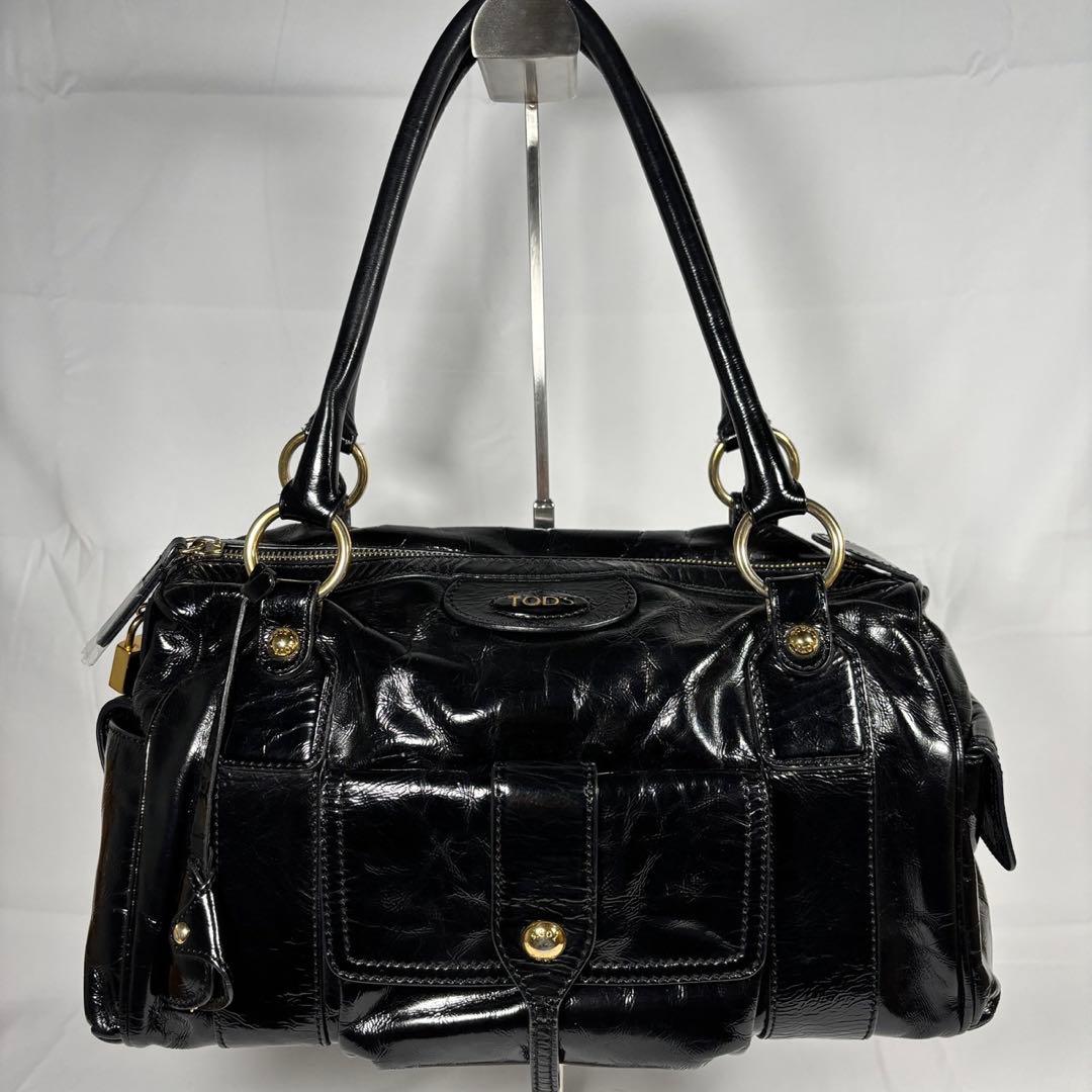 トッズ ショルダーバッグ トートバッグ 肩掛け ゴールド金具 レザー ブラック