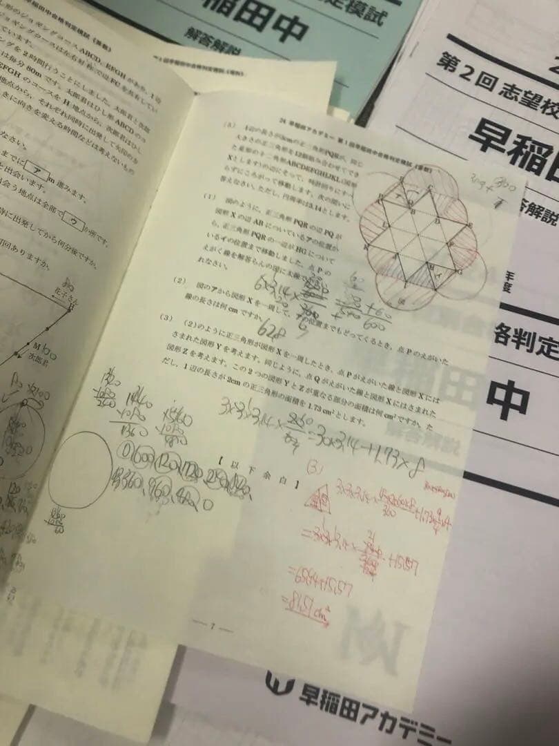 早稲田アカデミー　早稲田中　模試計8回　オープン/合格/サピックス　2024年