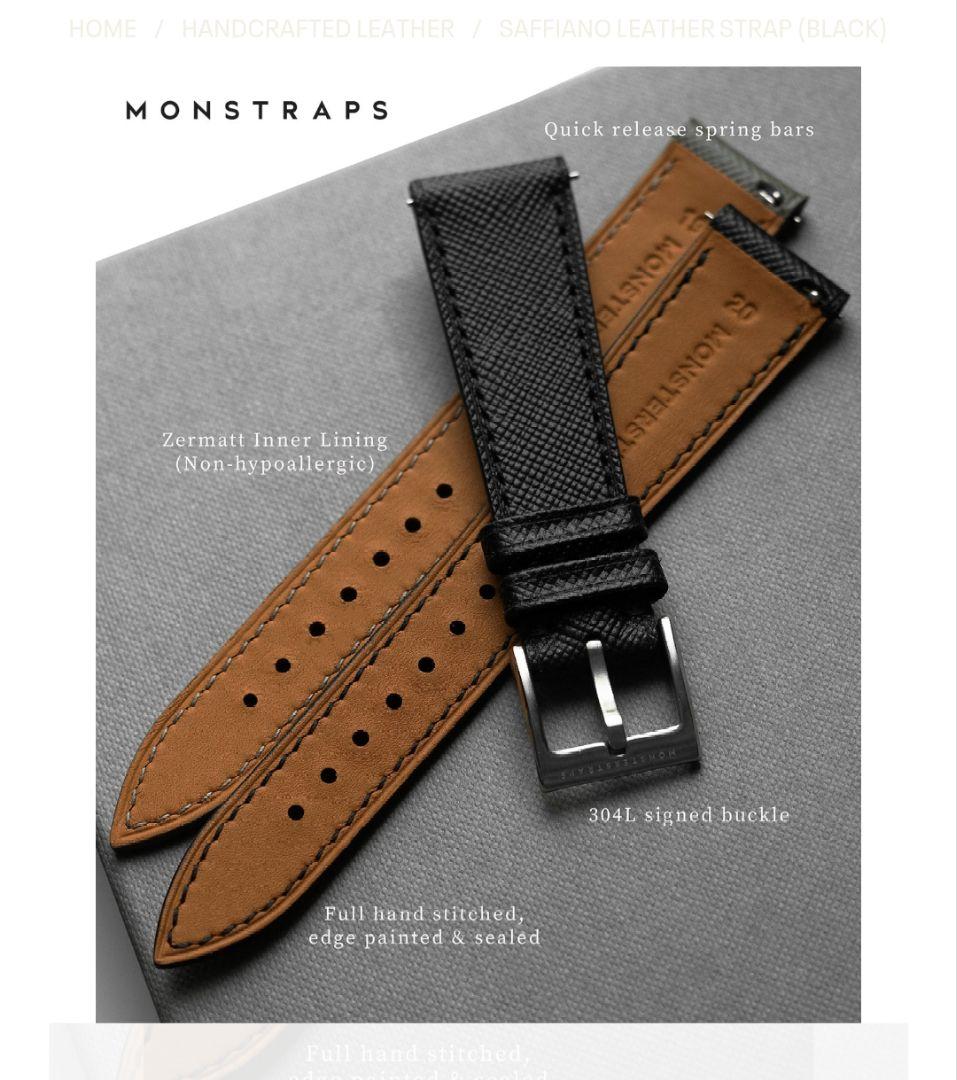 monstraps オーダーメイド サフィアーノ レザー 時計ベルト 黒