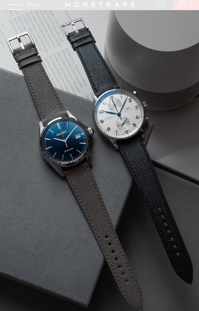 monstraps オーダーメイド サフィアーノ レザー 時計ベルト 黒