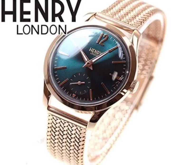 【新品】HENRY LONDON グリーン&ピンクゴールド スモールセコンド