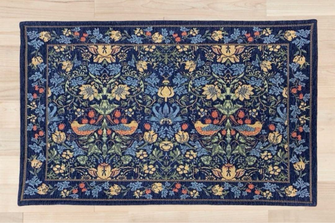 モリス風背当て付き椅子シート2枚、玄関マット50×80cmおまとめ