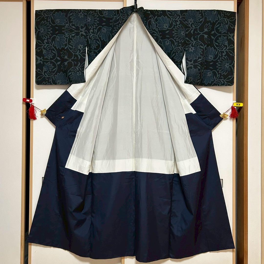 正絹　紬　大島紬風　小紋　更紗柄　フルセット モ68