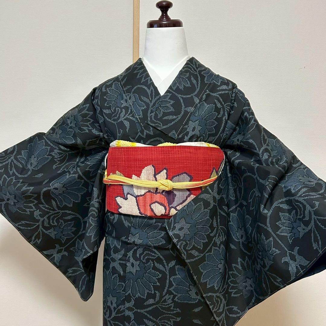 正絹　紬　大島紬風　小紋　更紗柄　フルセット モ68