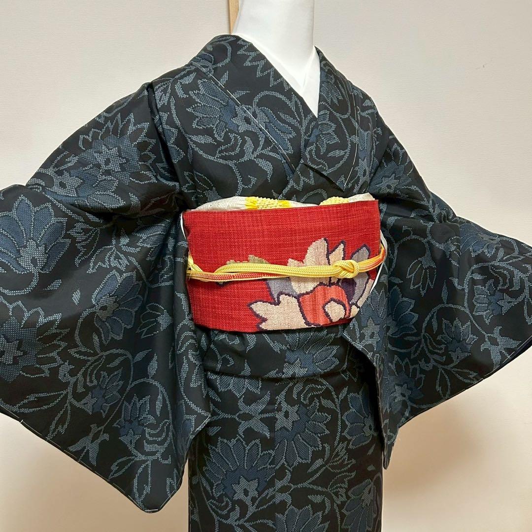 正絹　紬　大島紬風　小紋　更紗柄　フルセット モ68