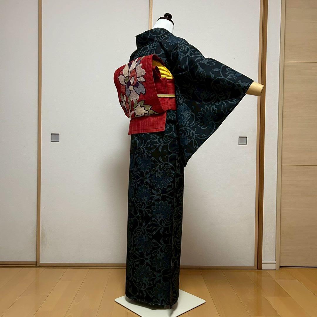 正絹　紬　大島紬風　小紋　更紗柄　フルセット モ68