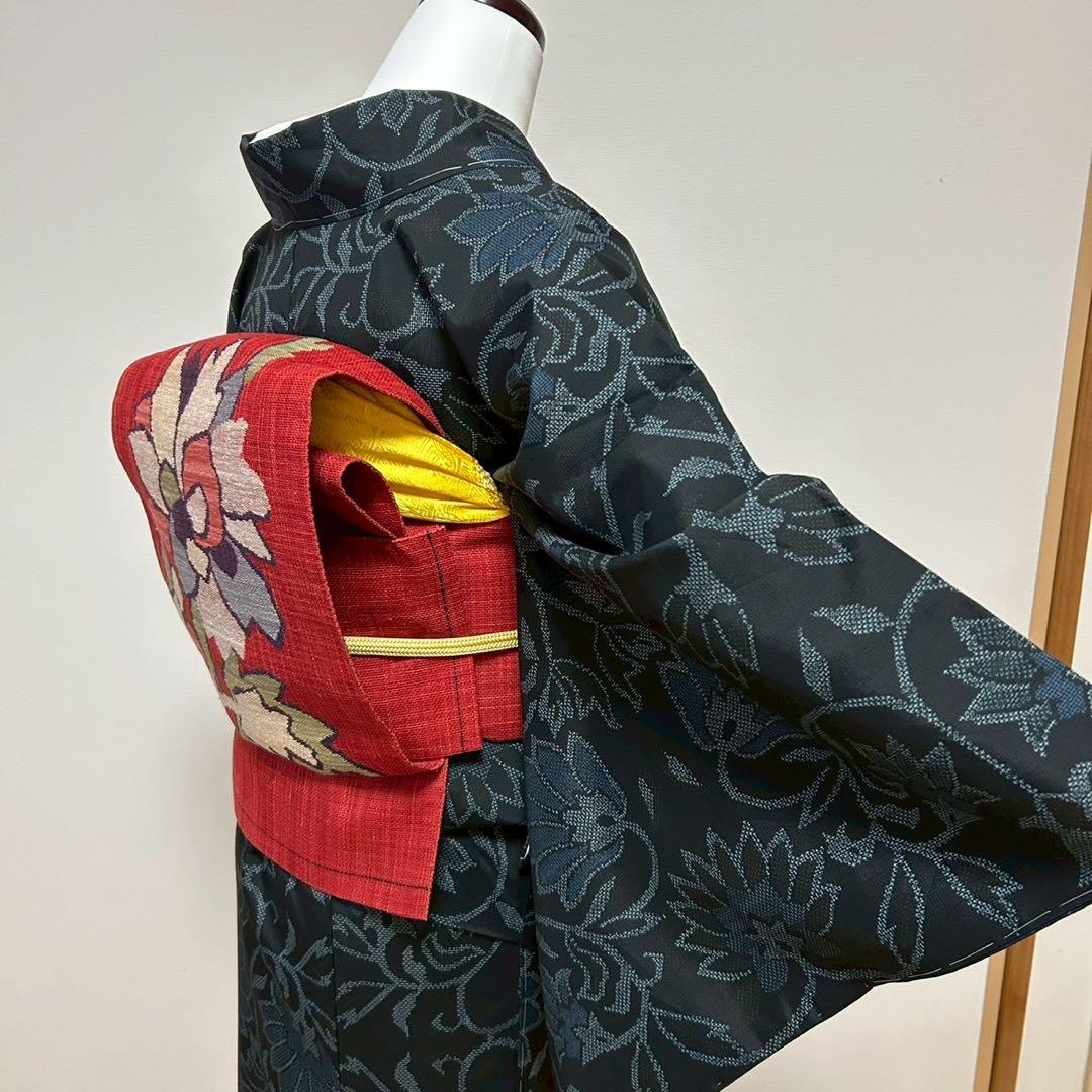 正絹　紬　大島紬風　小紋　更紗柄　フルセット モ68