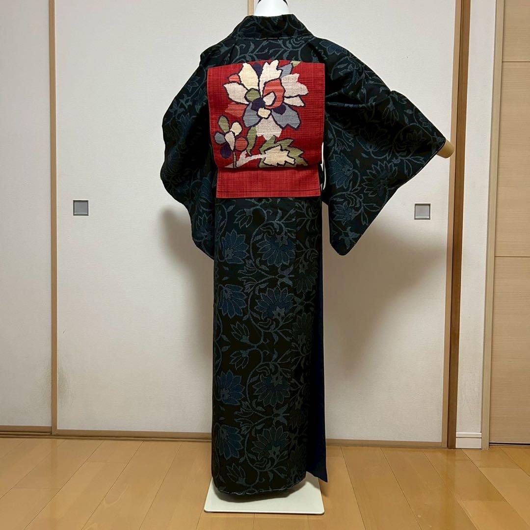 正絹　紬　大島紬風　小紋　更紗柄　フルセット モ68