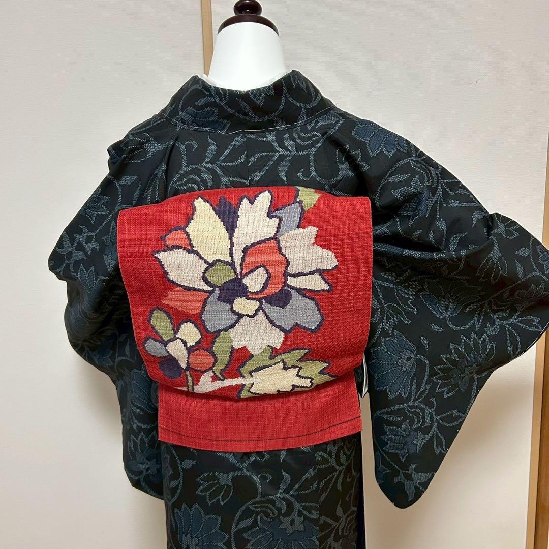 正絹　紬　大島紬風　小紋　更紗柄　フルセット モ68