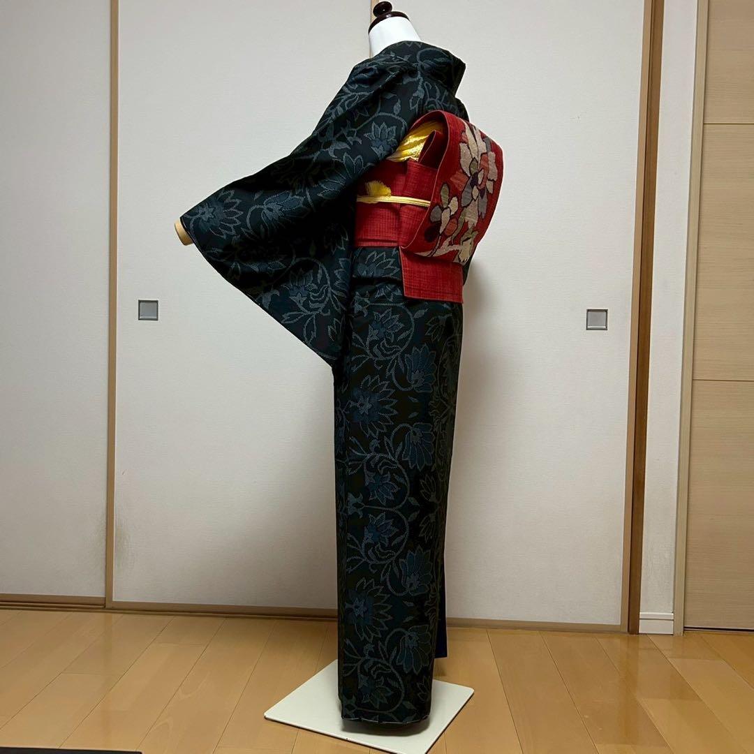 正絹　紬　大島紬風　小紋　更紗柄　フルセット モ68