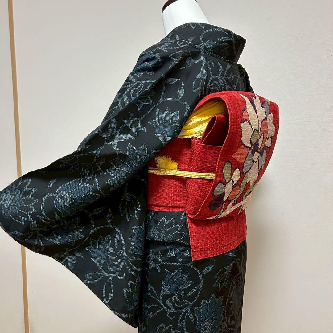 正絹　紬　大島紬風　小紋　更紗柄　フルセット モ68