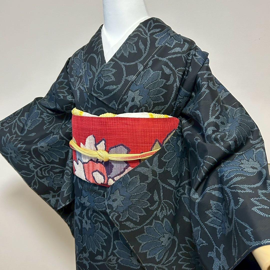 正絹　紬　大島紬風　小紋　更紗柄　フルセット モ68