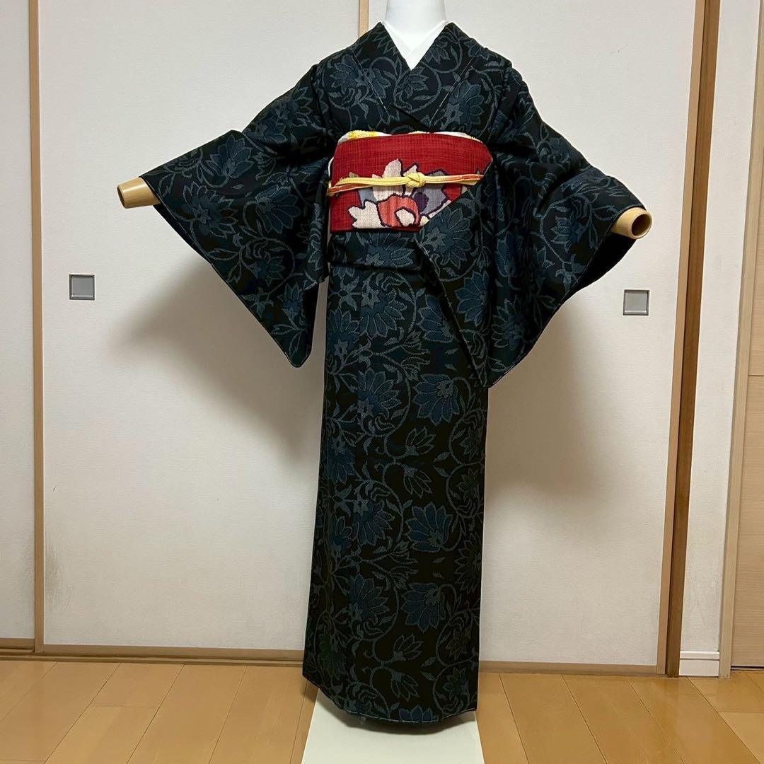 正絹　紬　大島紬風　小紋　更紗柄　フルセット モ68