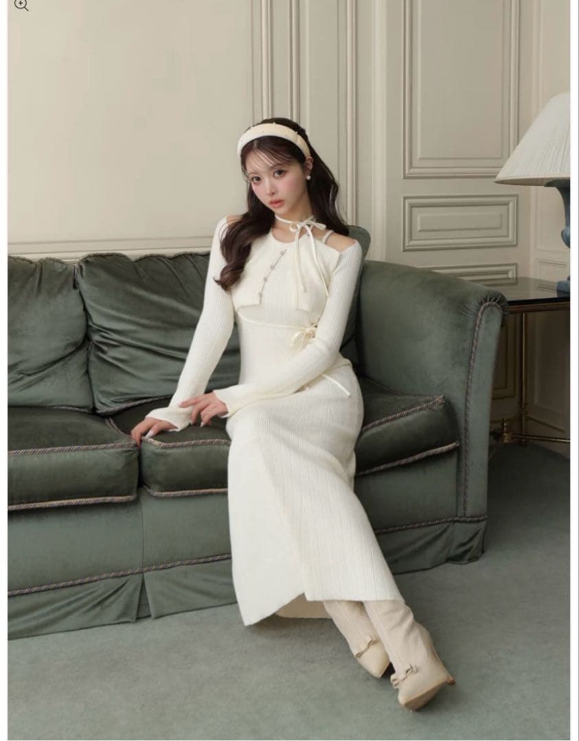 ワンピース M me eme Layered ribbon knit onepiece