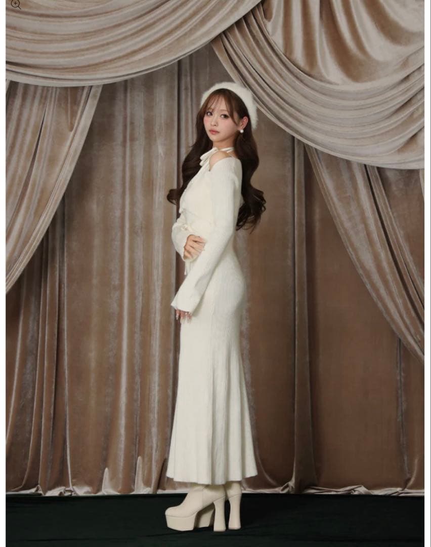 ワンピース M me eme Layered ribbon knit onepiece