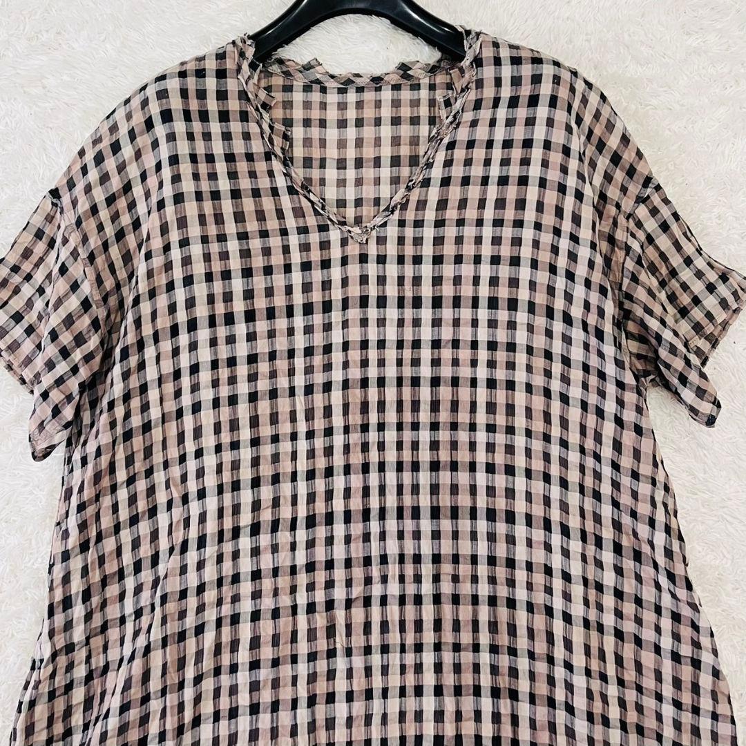 ヨーガンレール チュニック ロング シルク コットン ギンガムチェック XL