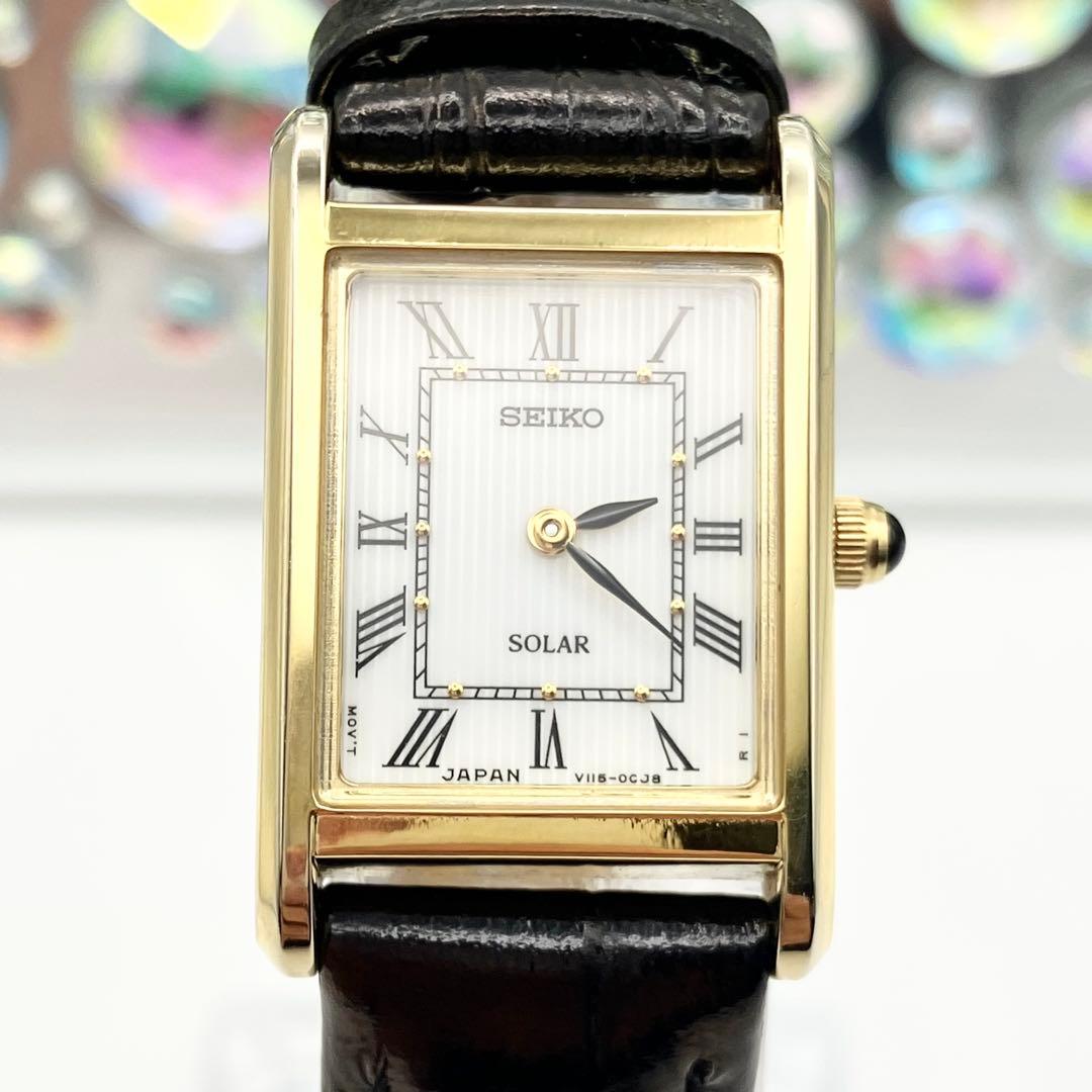 【美品】SEIKO　セイコー　レディース　腕時計　V115　ソーラー　純正ベルト