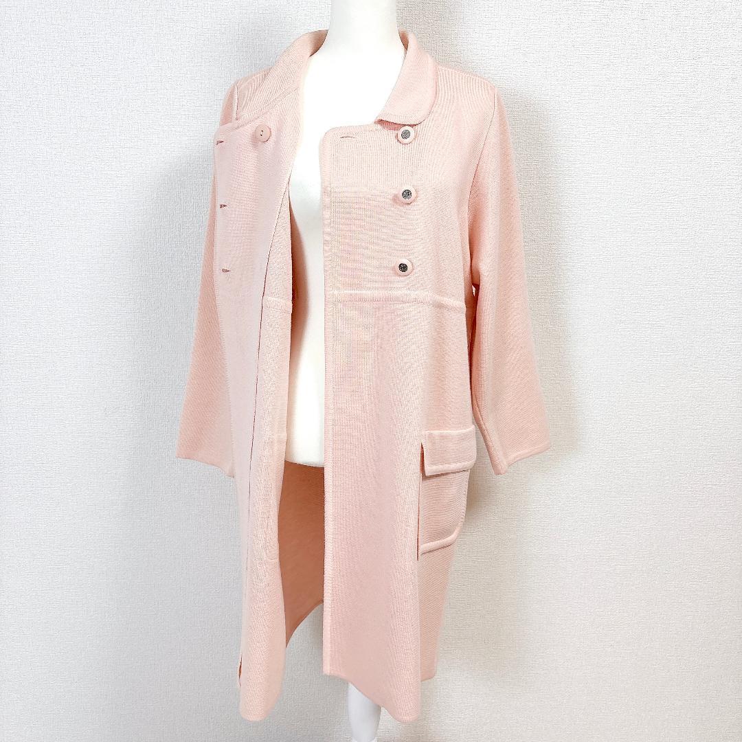 【美品】 FOXEY ロングコート ニット ダブル 42 薄ピンク 無地