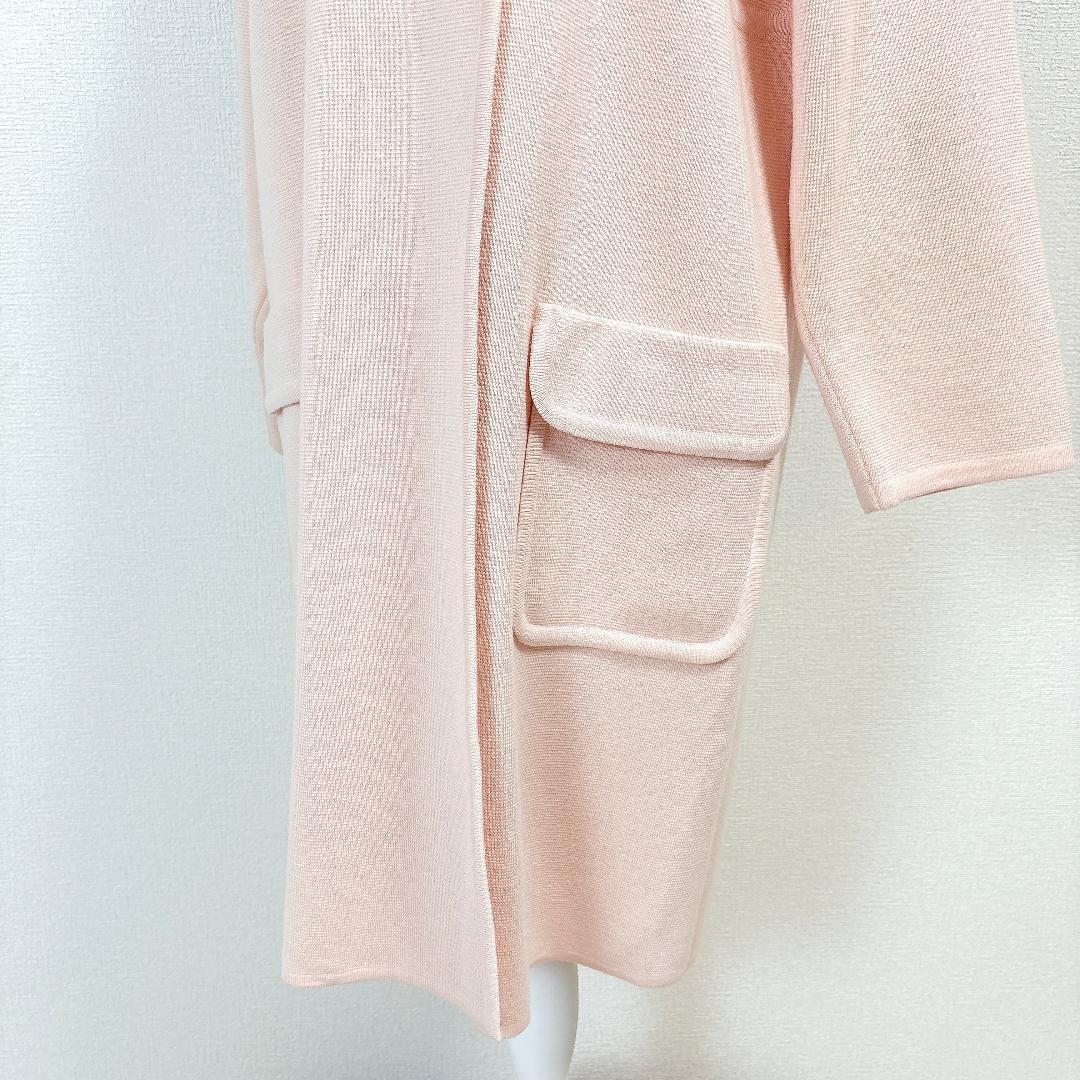 【美品】 FOXEY ロングコート ニット ダブル 42 薄ピンク 無地