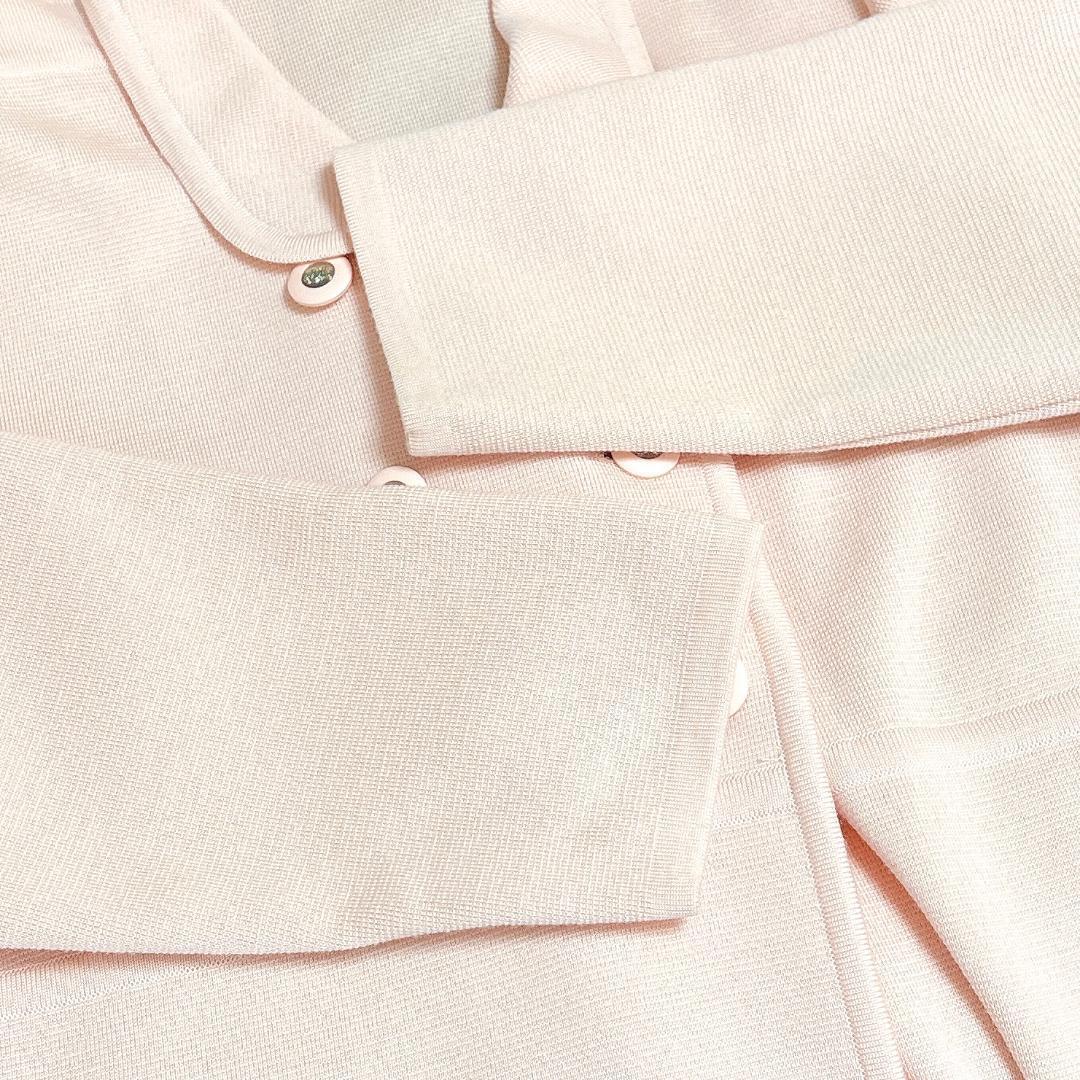 【美品】 FOXEY ロングコート ニット ダブル 42 薄ピンク 無地