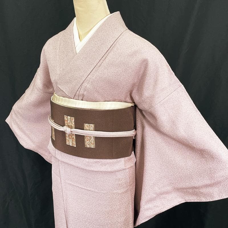 601mk105△江戸小紋 小花 葉 草花 バチ衿 梅鼠色△美品