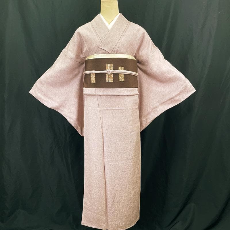 601mk105△江戸小紋 小花 葉 草花 バチ衿 梅鼠色△美品