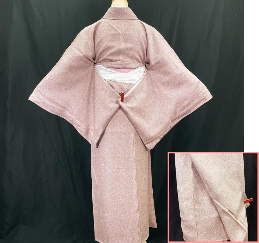 601mk105△江戸小紋 小花 葉 草花 バチ衿 梅鼠色△美品