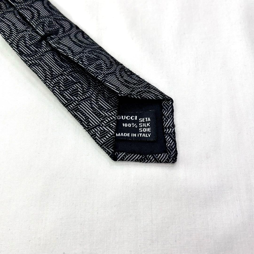 美品 グッチ ネクタイ シルク ロゴ インターロッキングGG GG柄 グレー