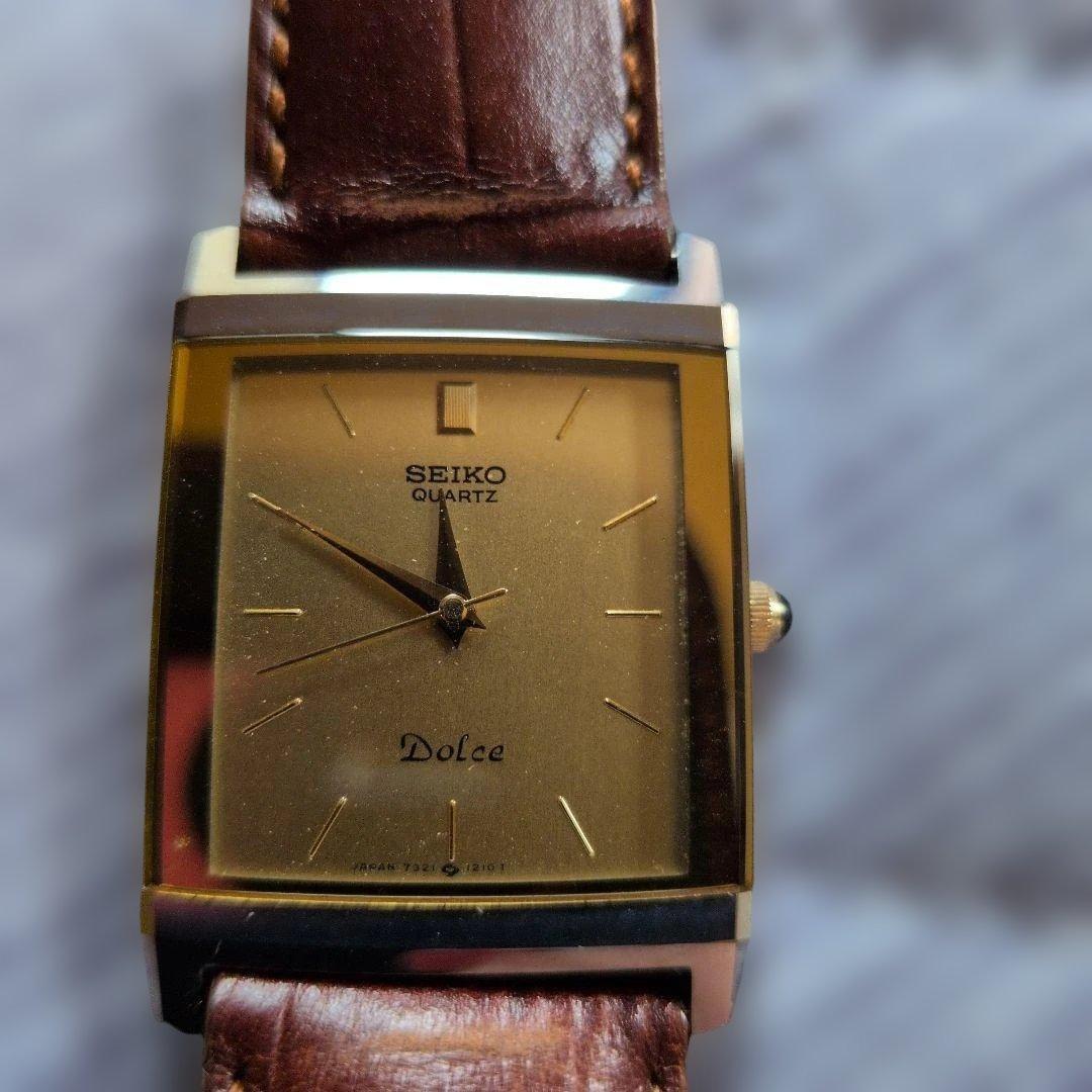 希少美品 稼動品 SEIKO Dolce 腕時計 スクエア型 ゴールド レザー