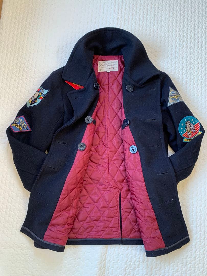 AVIREX パッチ付き メルトンPコート L ネイビー 正規品 美品