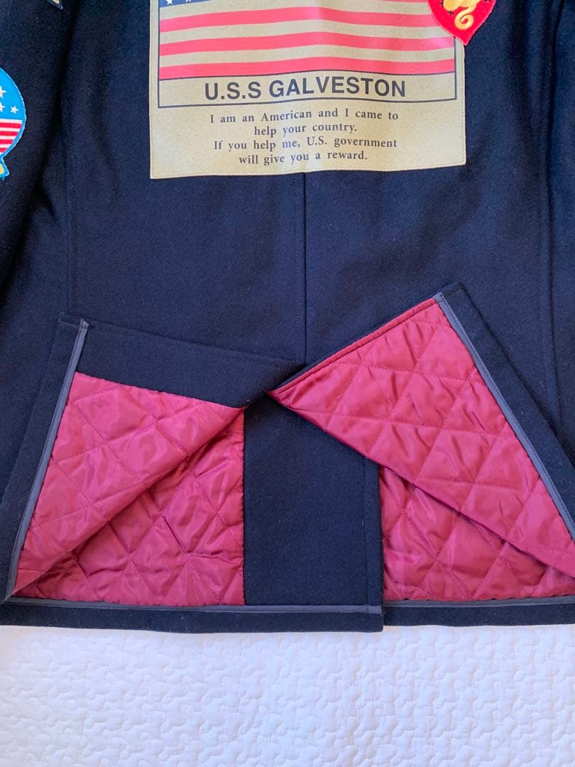 AVIREX パッチ付き メルトンPコート L ネイビー 正規品 美品