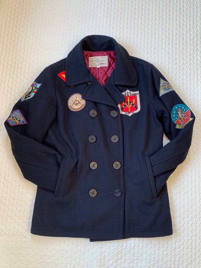 AVIREX パッチ付き メルトンPコート L ネイビー 正規品 美品