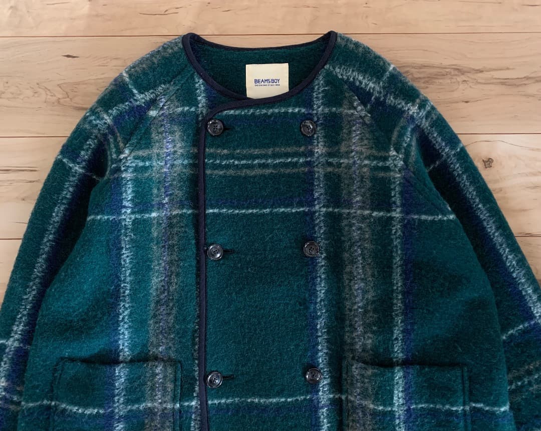 BEAMS BOY スライバーニット ダブルコート グリーン ビームスボーイ
