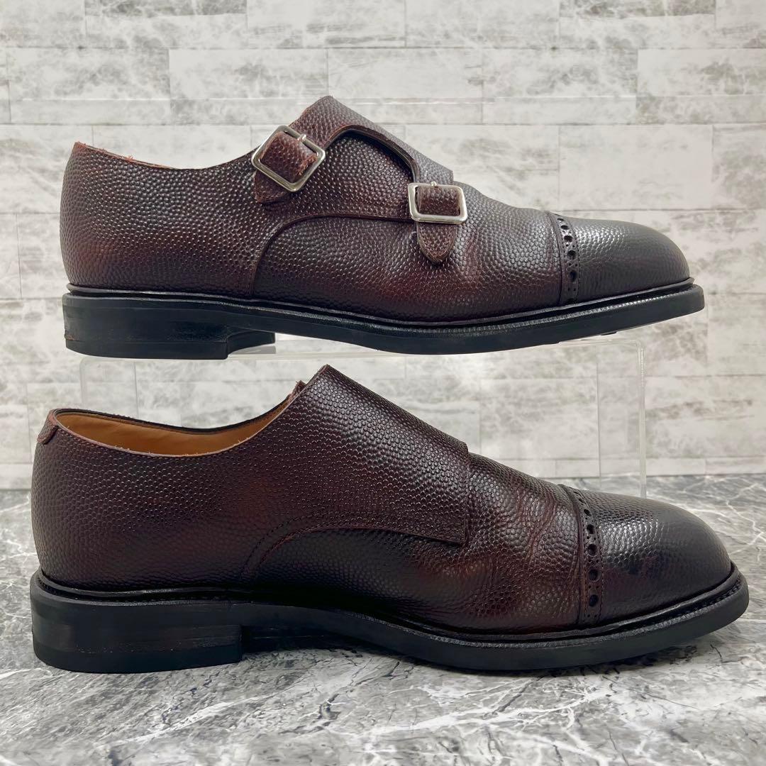 【美品】 レイマー ダブルモンクシューズ 27cm 革靴 シボ革 ダークブラウン